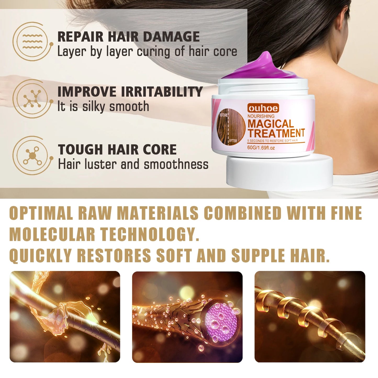 Magical Hair Mask 5 Seconds Repair Damage Frizzy Soft Smooth Shiny Hair Deep Moisturize Hair Treat Repair Hair Scalp Care 60g