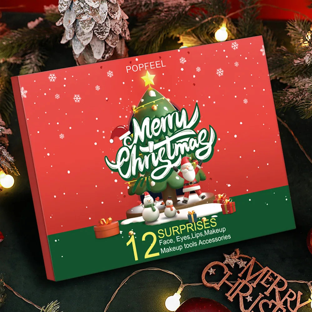 Christmas Countdown Calendar Makeup Kit 12pcs Face Makeup Kit Lipstick Eye Shadow Concealer Cosmetic Christmas Gift Box for Girl