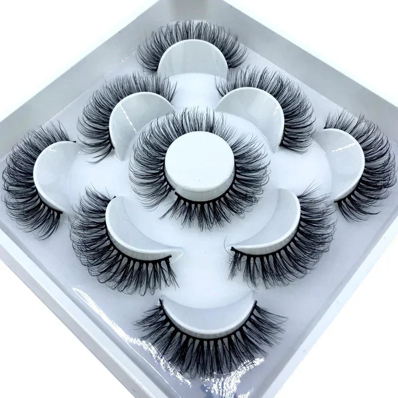 AMSDCN 5 Pairs 3d Mink Dramatic Volume Lashes Bulk Faux Thick Long Wispy Natural Mink Lashes Pack Short Wholesales Natural False