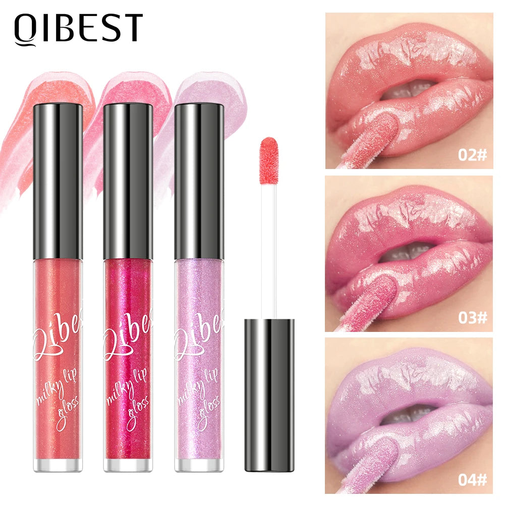 Coral Pink Glitter Lip Glaze LongLasting Moisturizing Shimmer Mirror Lipgloss Waterproof Liquid Lipstick Lip Oil Makeup Lip Tint