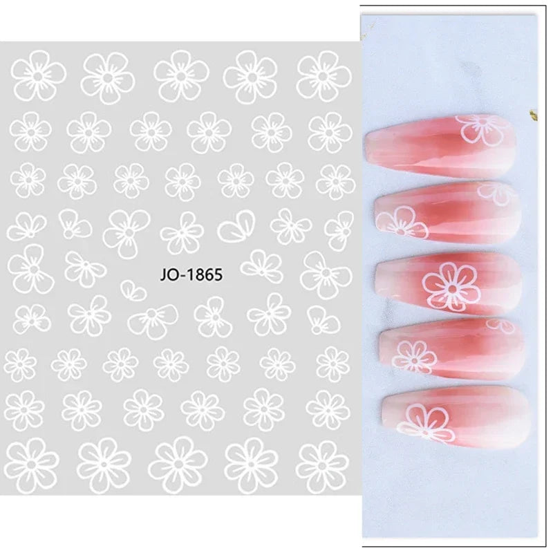 1pcs Sakura Flower 3D Nail Stickers White Cherry Blossom Nail Art Decals Spring Summer Adhesive Slider Decor Wedding Manicure