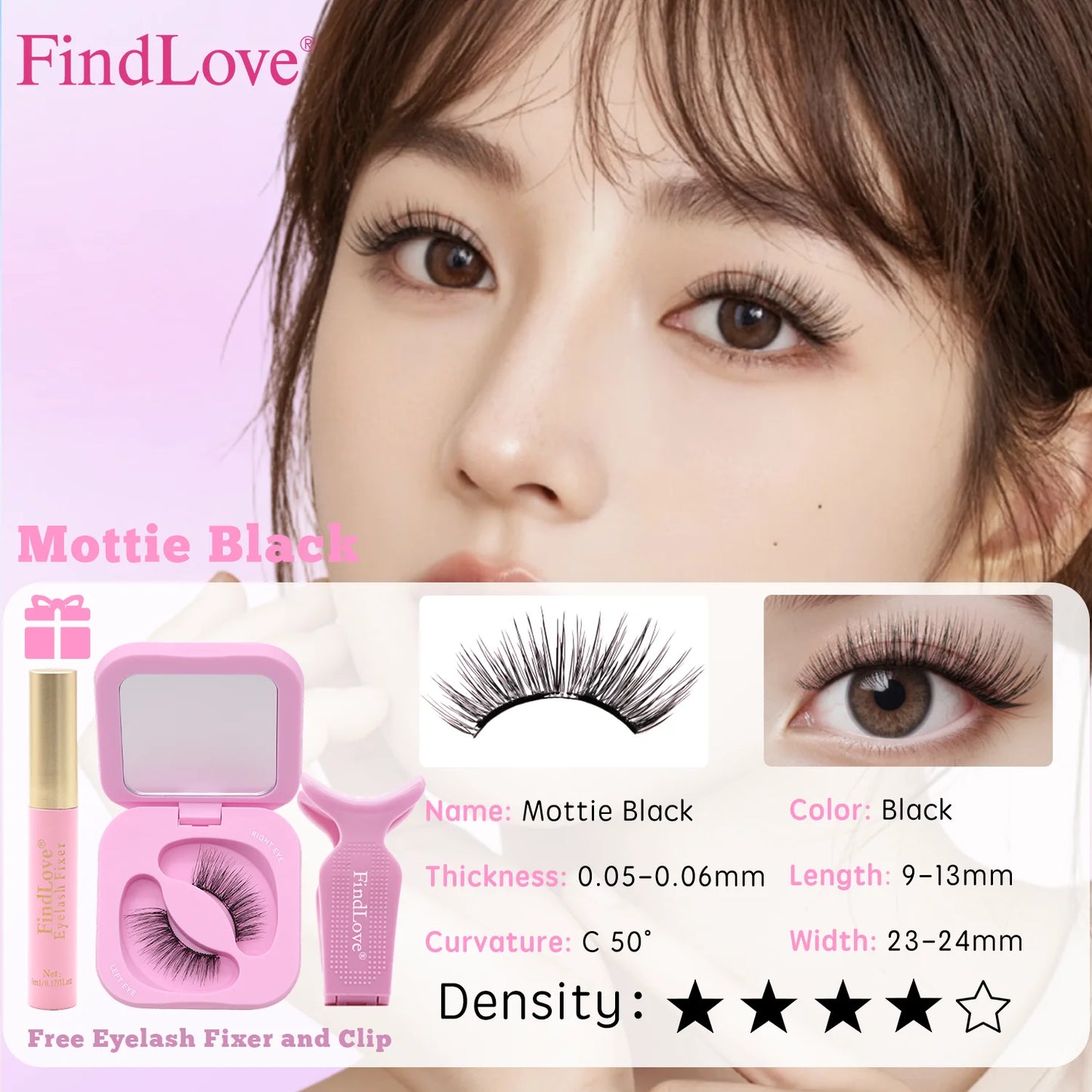 FindLove Soft Magnetic Lashes Reusable Magnetic Eyelash Extension Set With Wearing Clip Eyelash Styling Gel Natural Soft Lashes