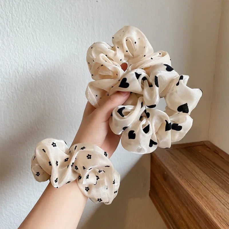 3Pcs/set Minimalist Sweet Fabric Hair Ties for Women Floral Polka Dot Printed Hair Scrunchies with Elastic Hair Accessories