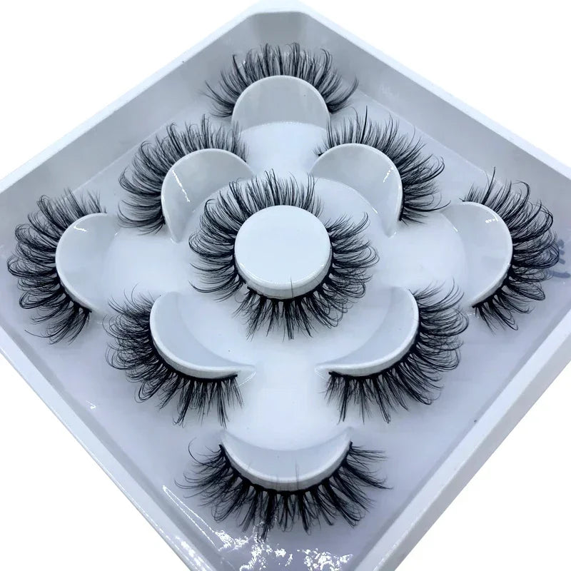 AMSDCN 5 Pairs 3d Mink Dramatic Volume Lashes Bulk Faux Thick Long Wispy Natural Mink Lashes Pack Short Wholesales Natural False