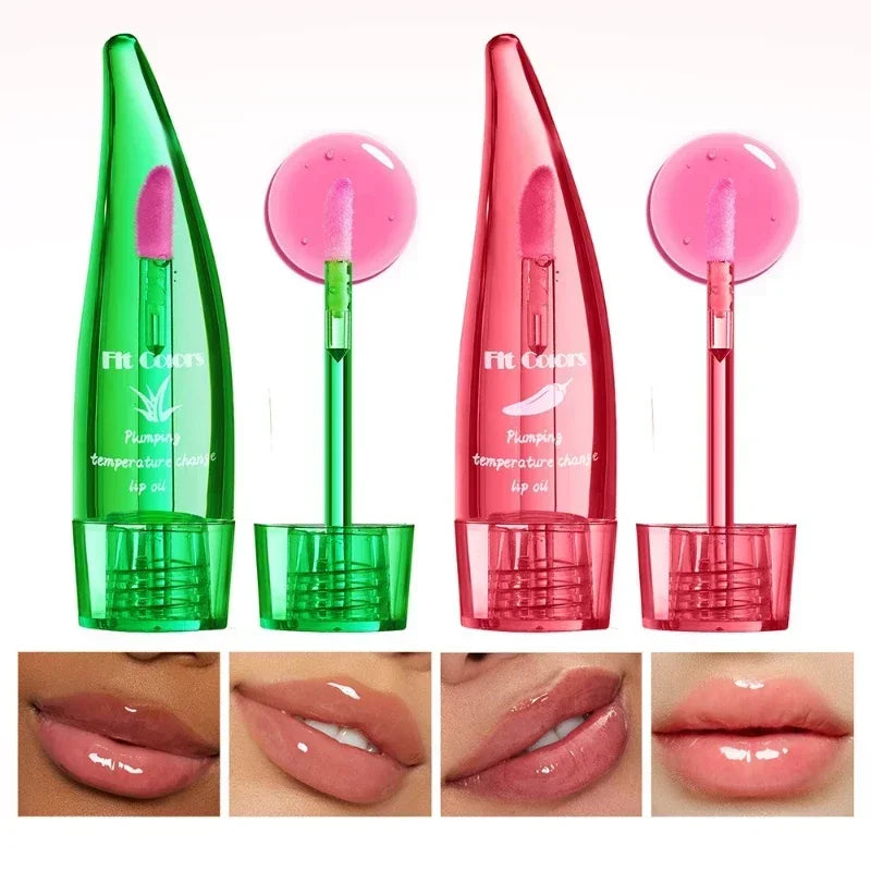 Aloe Vera Lip Gloss Chili Lip Plumping Oil Long-Lasting Moisturizing Lip Color New Thermochromic Lipgloss Warm Colorful Lips Oil