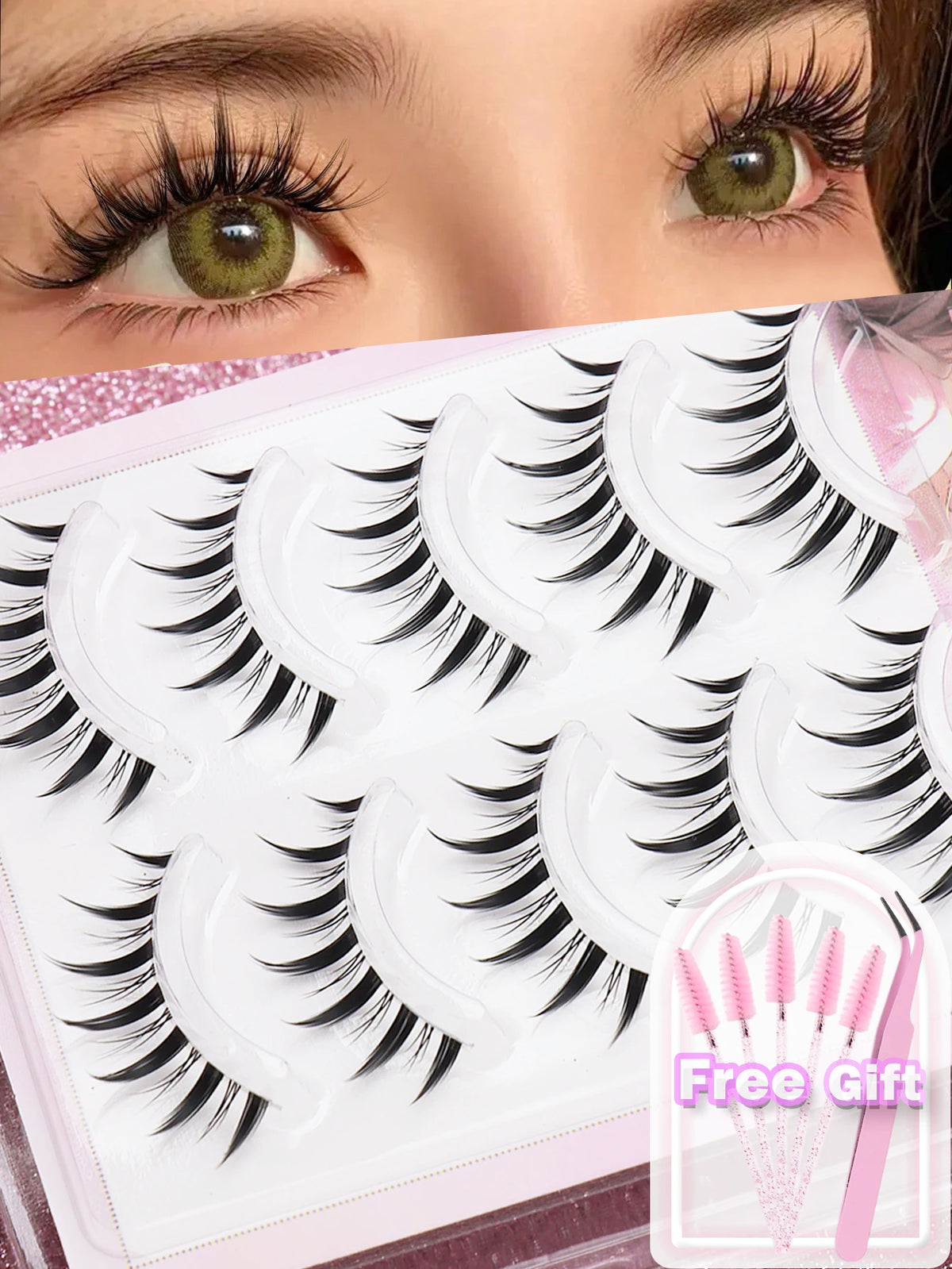 10 Pairs Natural Eye Lashes Faux Mink Eyelashes Winged End Eye Elongated Eyelashes Natural Long Manga Lashes Fake Lashes Makeup