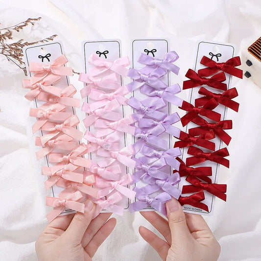 RAINBOW BOWS 10Pcs Kids Sweet Solid Color Mini Bows Hair Clip Baby Girls Ballet Style Ribbon Braided Hair Accessories Wholesale