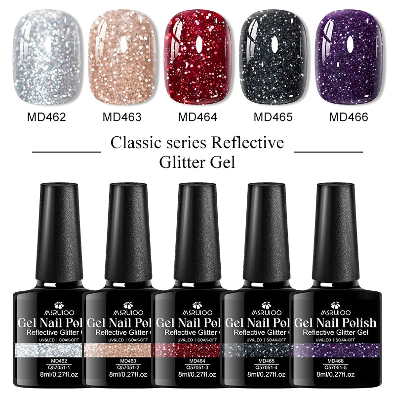 5-Color Glitter Gel Nail Polish Ultra Shiny, Sparkling, and Glowing Effect, Durable, Perfect for Salon & Nail Art, DIY Manicure