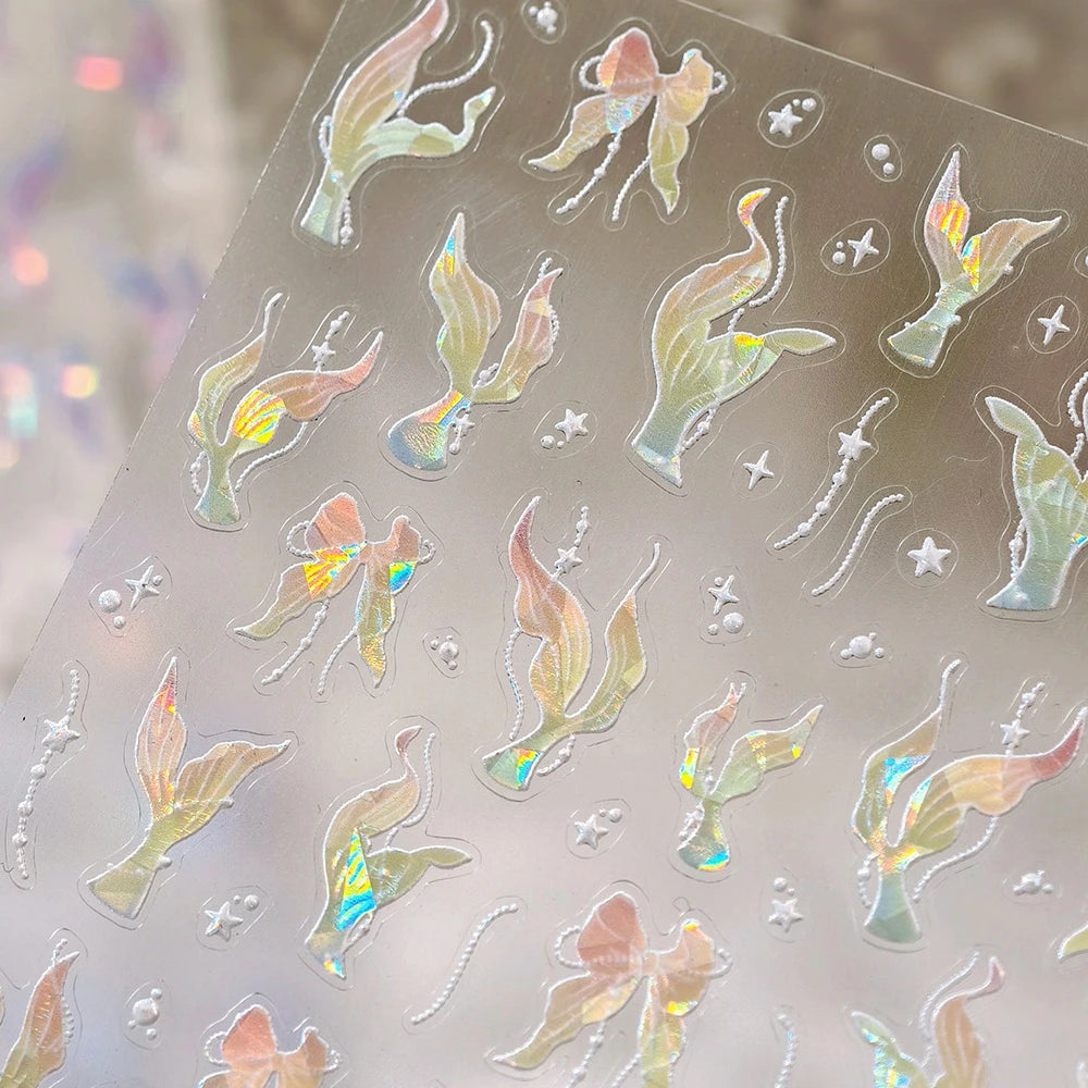 Magical Blow Bubbles Goldfish Bunny Rabbit Cat Kitten Shape Shiny Dreamy Bubbles 5D Nail Art Decorations Sticker Manicure Decal