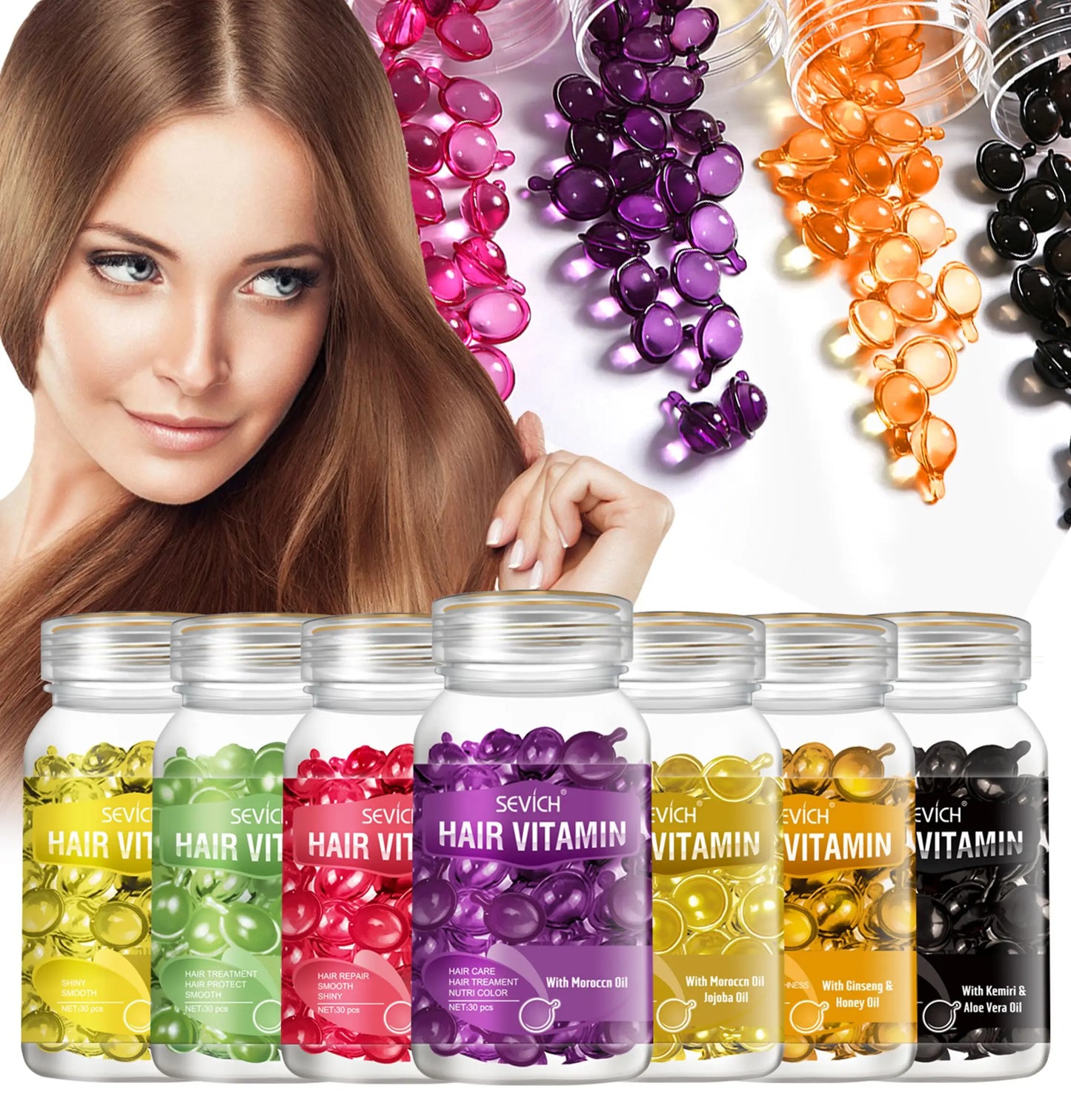 Fast Moisturizing Hair Vitamin Capsule 30pcs/bottle Sevich Smoothing Silky Keratin Complex Oil Nourishing Moroccan Hair Care Oil