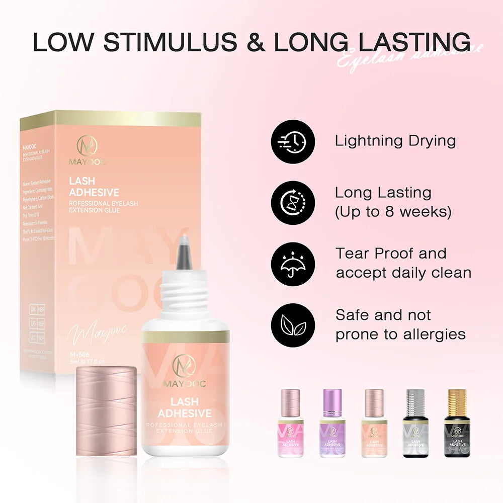MAYOOC 0.3 Sec Eyelash Extension Glue Fast Dry Individual Lashes Glue Sensitive Eye Black Eyelash Glue Lash Free Custom Logo