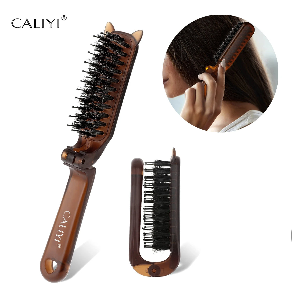 CALIYI 1/2PCS Foldable Hair Comb Portable Boar Bristle Hair Brush Hair Brush Head Massager Travel Combs Hair Styling Accessories