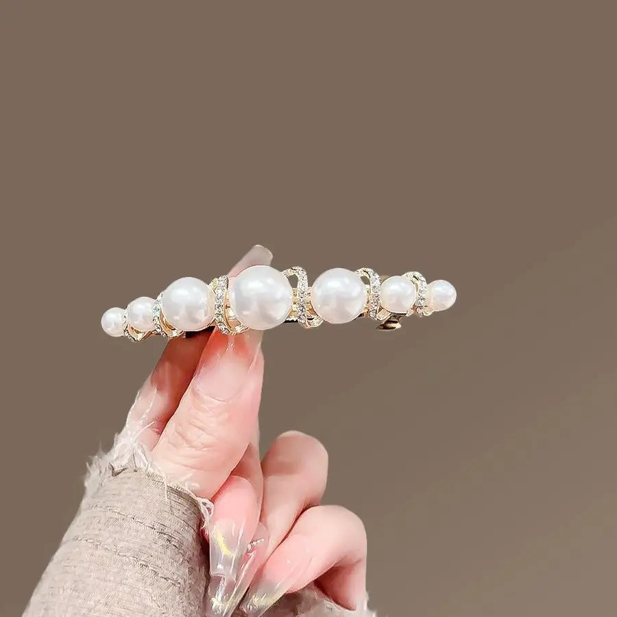 Exquisite Side Pearl Hairpin Hair Clip for Women, New Niche High-End Horizontal Clip for the Back of the Head, Half-Tied Spring