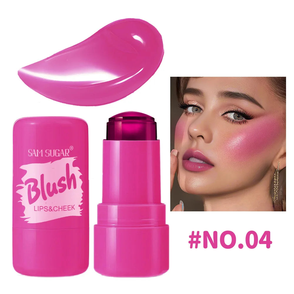 4 Color Jelly Blush Stick Matte Moisturizing Lip Balm 3 in 1 Multi Use Brightening Makeup Gloss
