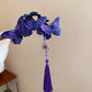 New Chinese Style Kniting Butterfly Hair Claws Women's Purple Long Flower Tassel Shark Grab Clips Vintage Hanfu Headpiece W