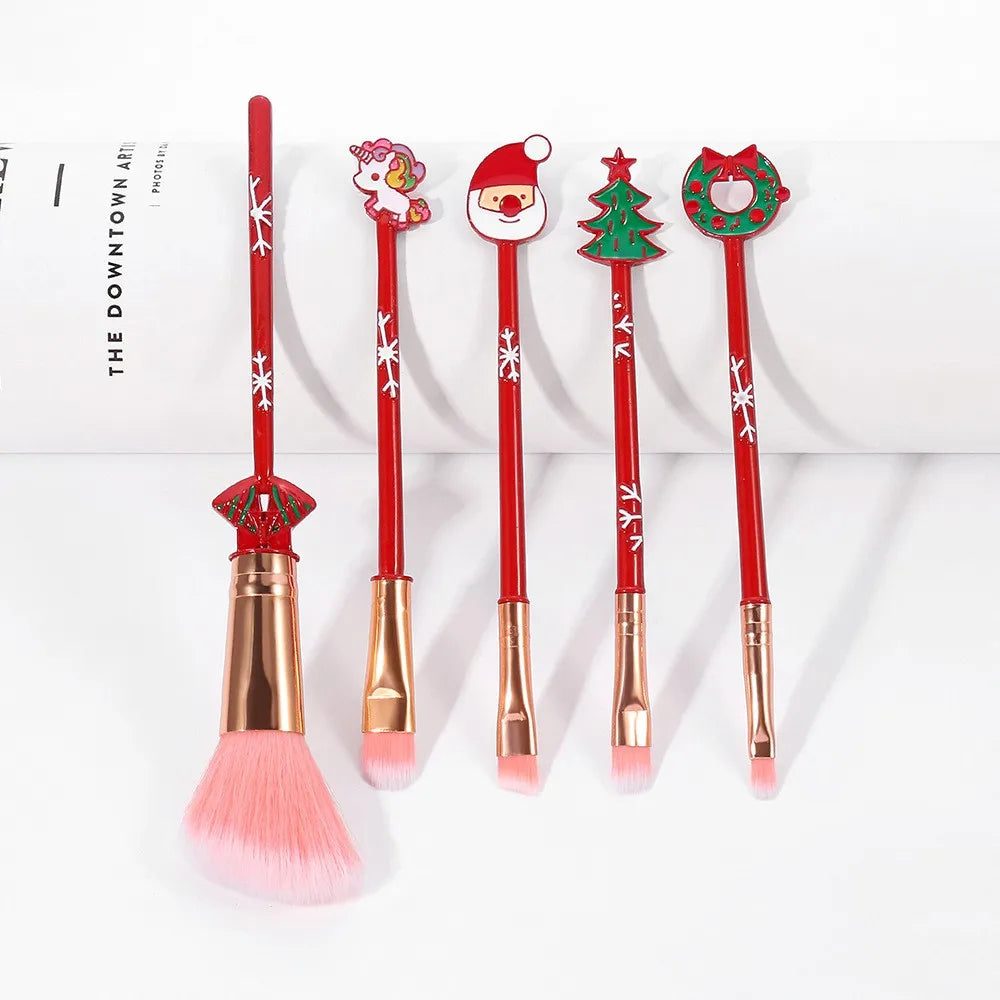 5/6-Piece Christmas Makeup Brush Set - Holiday Gift | Cute Santa Reindeer Christmas Tree Candy Cartoon Brushes