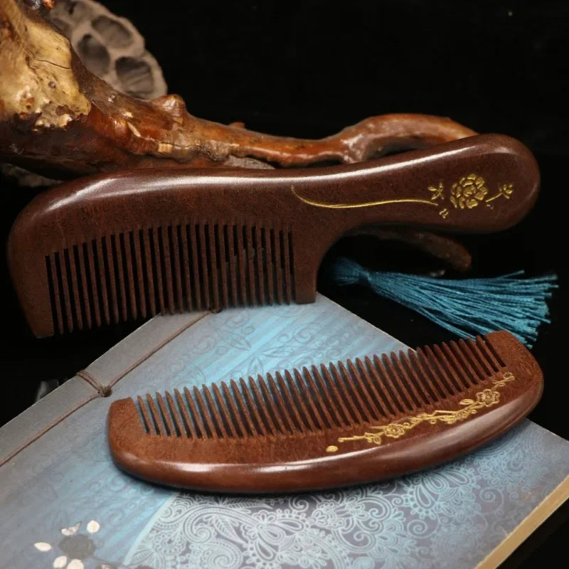 Natural Golden Silk Sandalwood Comb Crescent Type Anti-Static Comb Curly Hair Wooden Brush for Hair Comb Massage Hair HealthTool