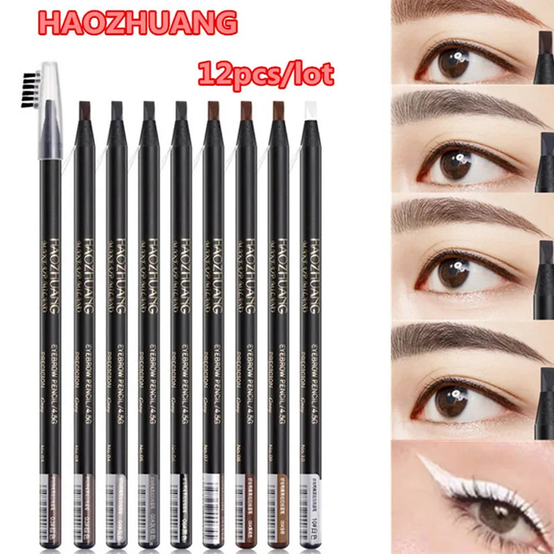 12PCS White Eyebrow Pencil Draw Line Pen Eyeshadow Natural Long-Lasting Brows Tint Waterproof Eye Brow Makeup Beauty Definer
