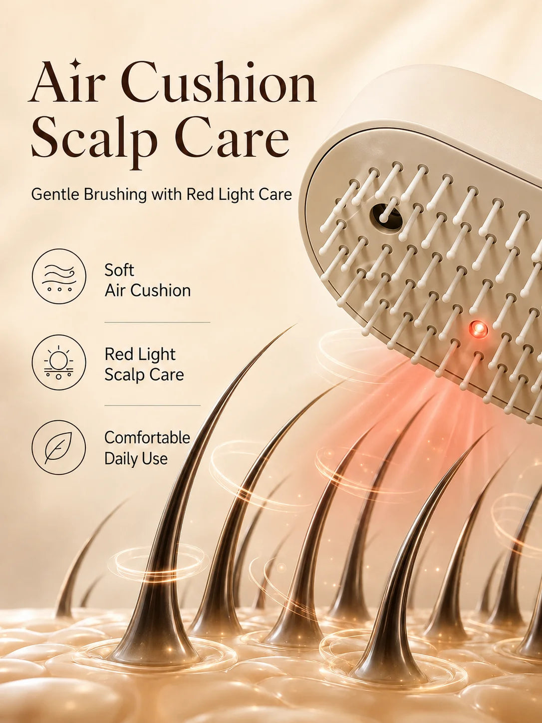 Magic Detangling Hair Brush Anti Frizz Electric Spray Air Cushion Self Cleaning Rechargeable Red Light Hair Detangler for Women