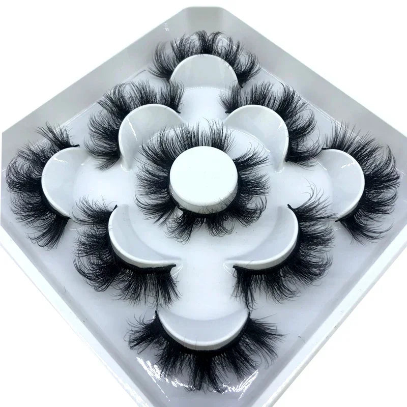 AMSDCN 5 Pairs 3d Mink Dramatic Volume Lashes Bulk Faux Thick Long Wispy Natural Mink Lashes Pack Short Wholesales Natural False