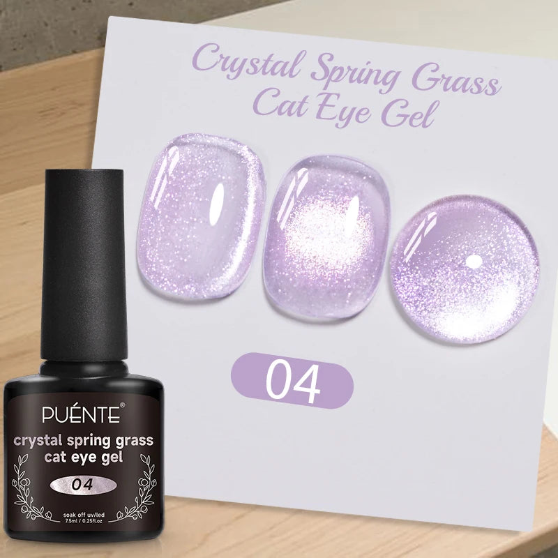 PUENTE 7.5ML Golden Gems Cat Magnetic Gel Nail Polish Pink Brown Blue Colors Golden Glitter Cat Eye Soak Off UV Nail Art Varnish
