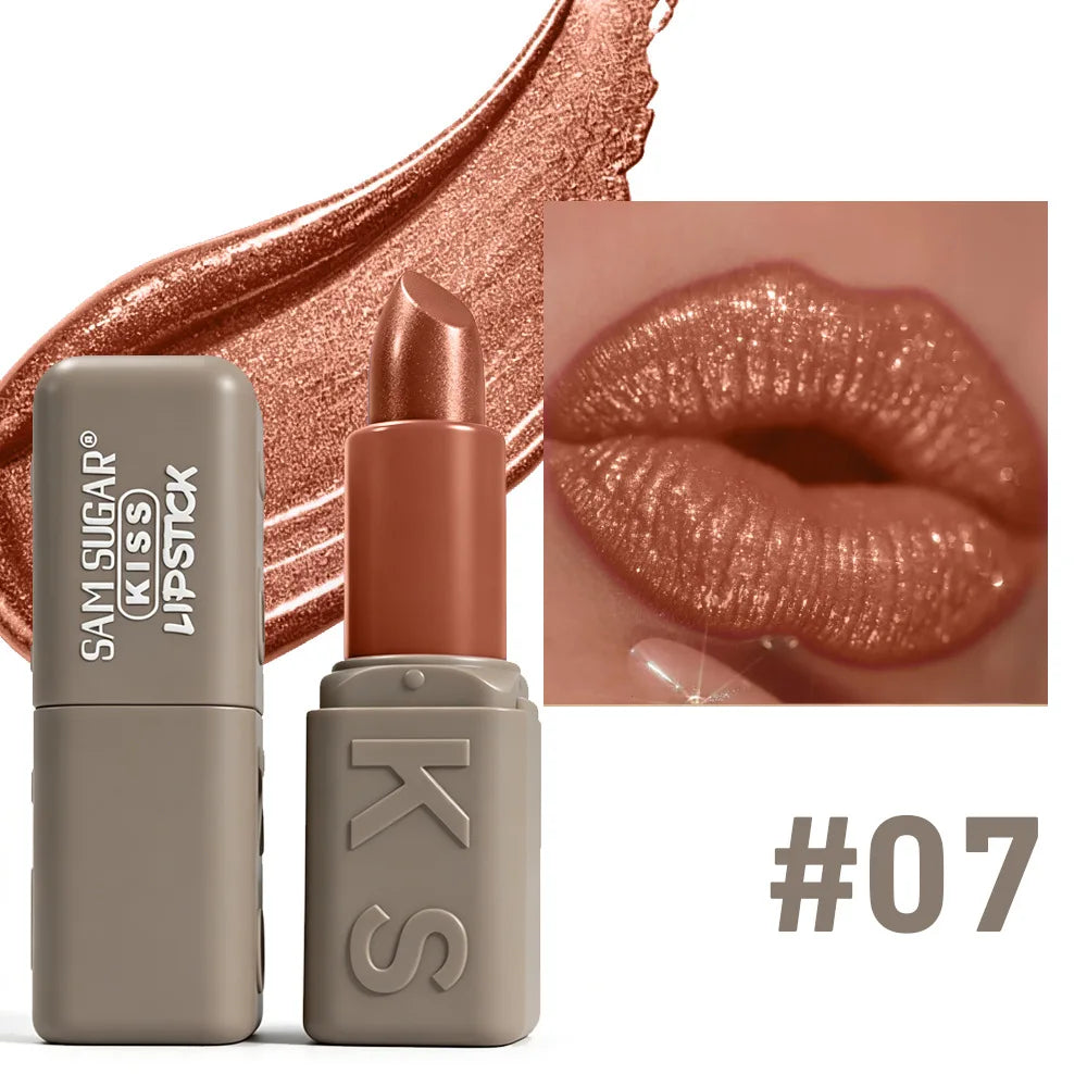 12 Colors Velvet Pearl Shimmer Lipstick, Metallic Sparkle Glitter Lip Makeup, Long Lasting Moisturizing Matte Lipstick