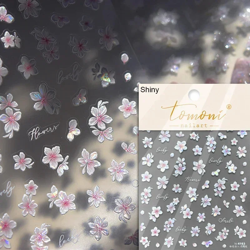 1piece 5Dcute tulip flower nail stickers high quality self-adhesive embossed nail art decals for girls summer decoration sticker