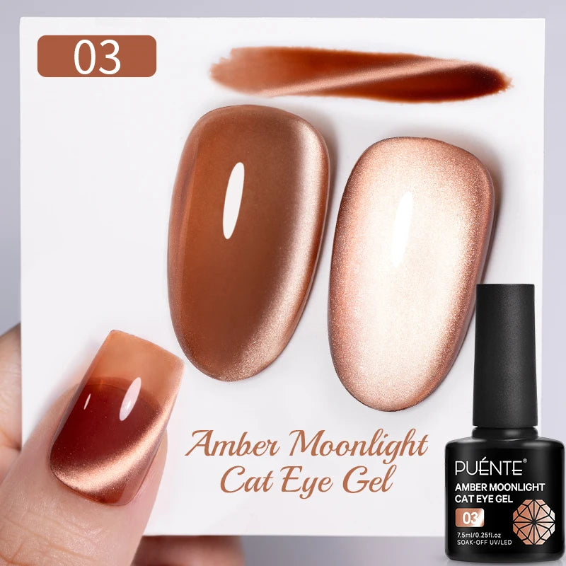 PUENTE 7.5ML Golden Gems Cat Magnetic Gel Nail Polish Pink Brown Blue Colors Golden Glitter Cat Eye Soak Off UV Nail Art Varnish