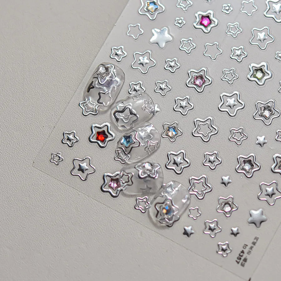 1 piece 5D color crystal star nail stickers high quality love shiny silver hollow smear rainbow flower jelly design nail sticker