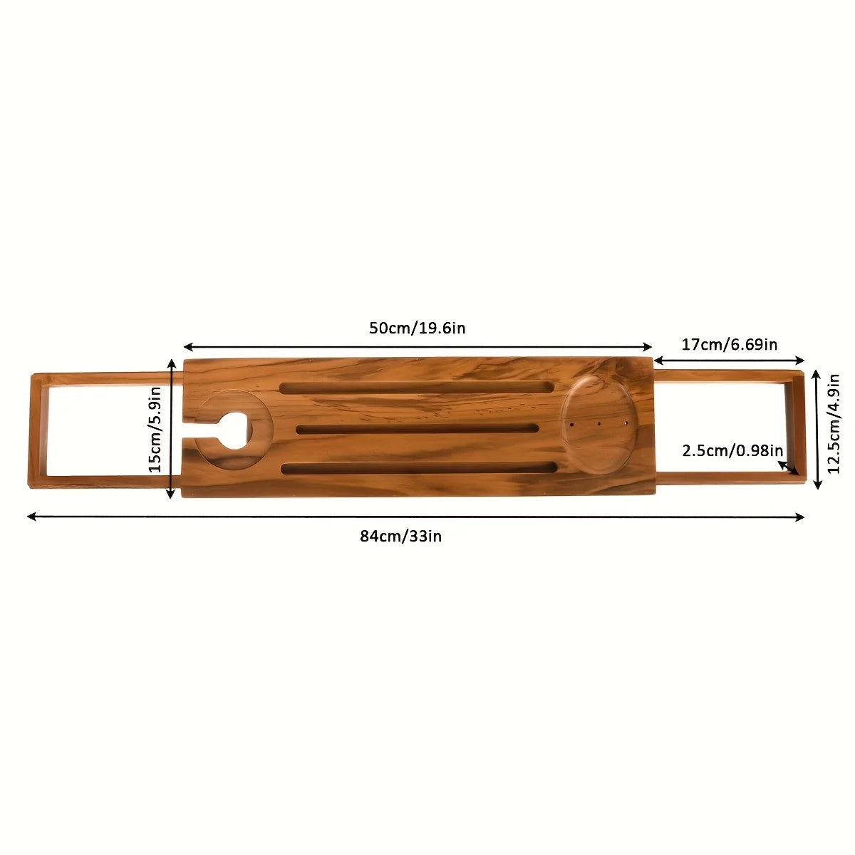 Bamboo Bathtub Tray Expandable Anti-Slip with Wine Holder Phone Slot Bookrest