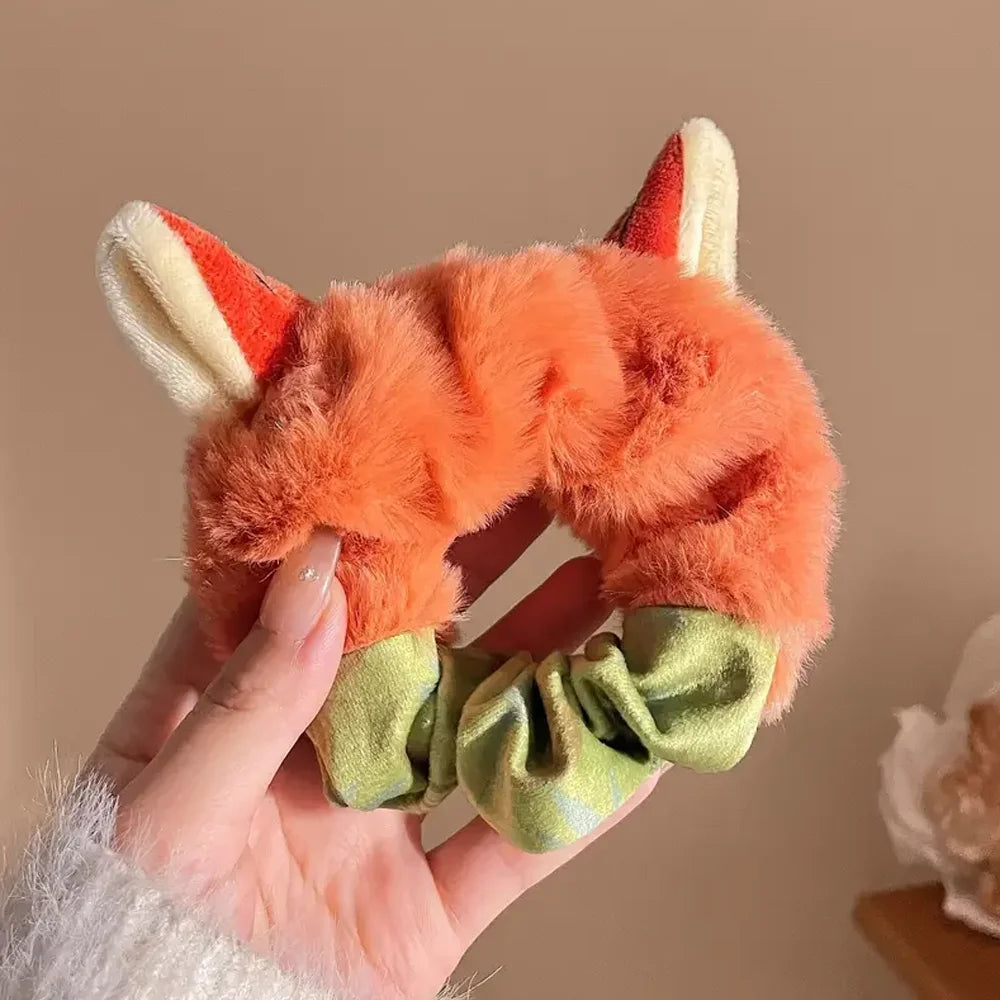 2Pcs Kawaii Fluffy Bunny Fox Hair Tie Scrunchies Cartoon Animal Theme Ear Hair Rope For Girls Women Party Daily Hair Accessories