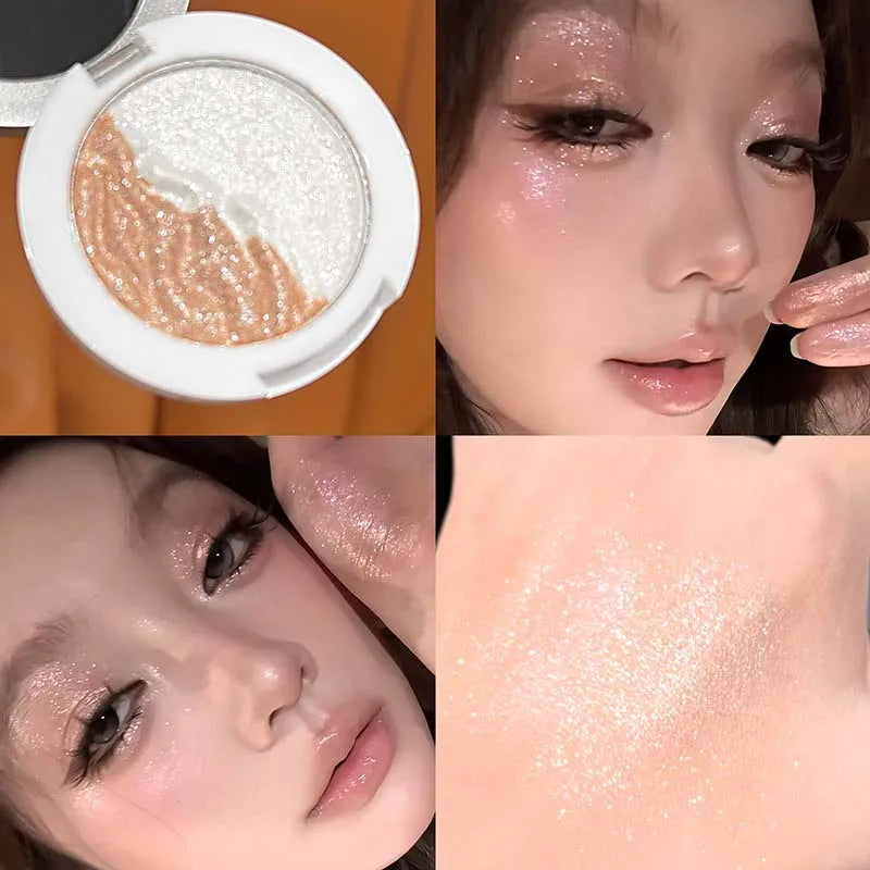 3 Colors Two-tone Glittering highlighter Pressed Powder Pearlescent Smooth Delicate High-Gloss, Soft Mashed Potatoesand Texture