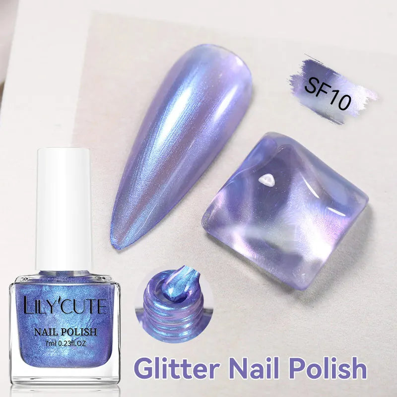 LILYCUTE 7ml Dark Red Nail Polish Water-based Colorful Glitter Sequins Air Dry No Need Cure Nail Art Supplies Gorgeous Color