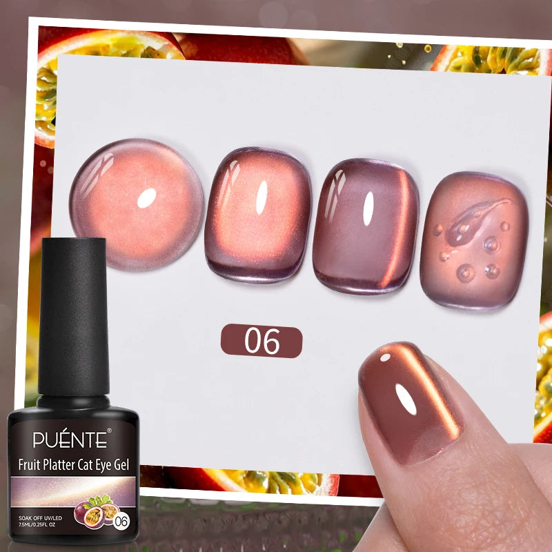 PUENTE 7.5ML Golden Gems Cat Magnetic Gel Nail Polish Pink Brown Blue Colors Golden Glitter Cat Eye Soak Off UV Nail Art Varnish