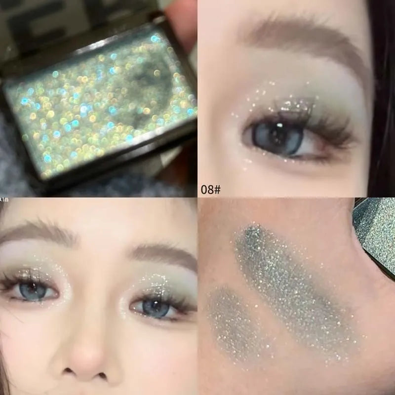 Punk Metallic Glitter Eyeshadow Mousse Matte Shimmer Highlight Pressed Pigments Dark Smoky Purple Pearlescent Eyeshadow Palette