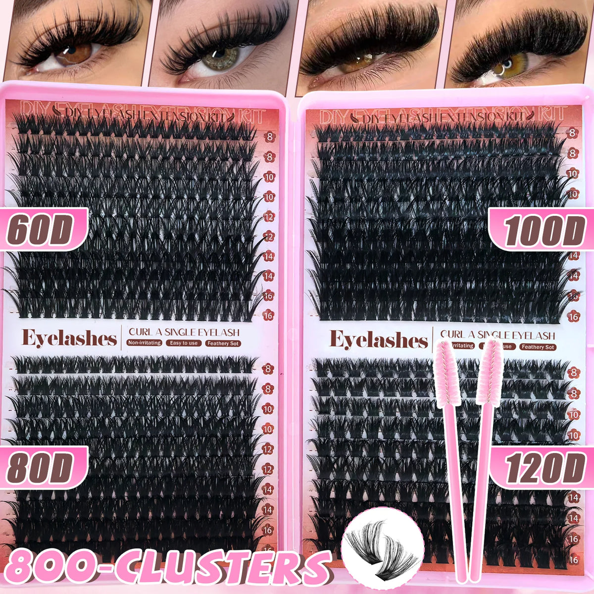 200/800 Pcs Lash Book Kit 8-16mm Premium Lash Extensions 30D 40D 50D 60D Reusable False Eyelashes for Beginners