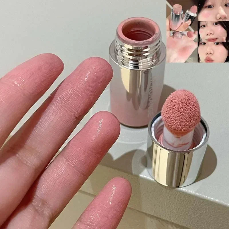 Matte Moisturizing Blusher Sponge Head Milk Pink Liquid Blush Stick Cheek Makeup Natural Lip Contour Brighten Rouge Highlighter