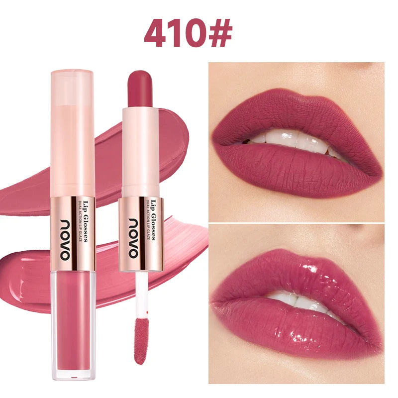 2-In-1 Dual-Ended Lipstick & Lip Gloss - Matte & Mirror Finish, Long-Lasting Color Lock, Nourishing Formula With Seed Oil