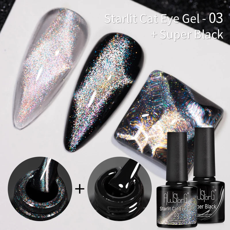 AWStorG 7.5ml Starlit Cat Magnetic Gel Nail Polish Must need Black Gel-Polaris Light Soak Off UV Gel Varnis Semi Permanent DIY