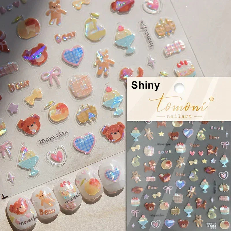 Cat's Eye 5D Gradient European Love Heart Gem Wing Crystal Geometric Colorful Self Adhesive Nail Art Stickers Manicure Decals