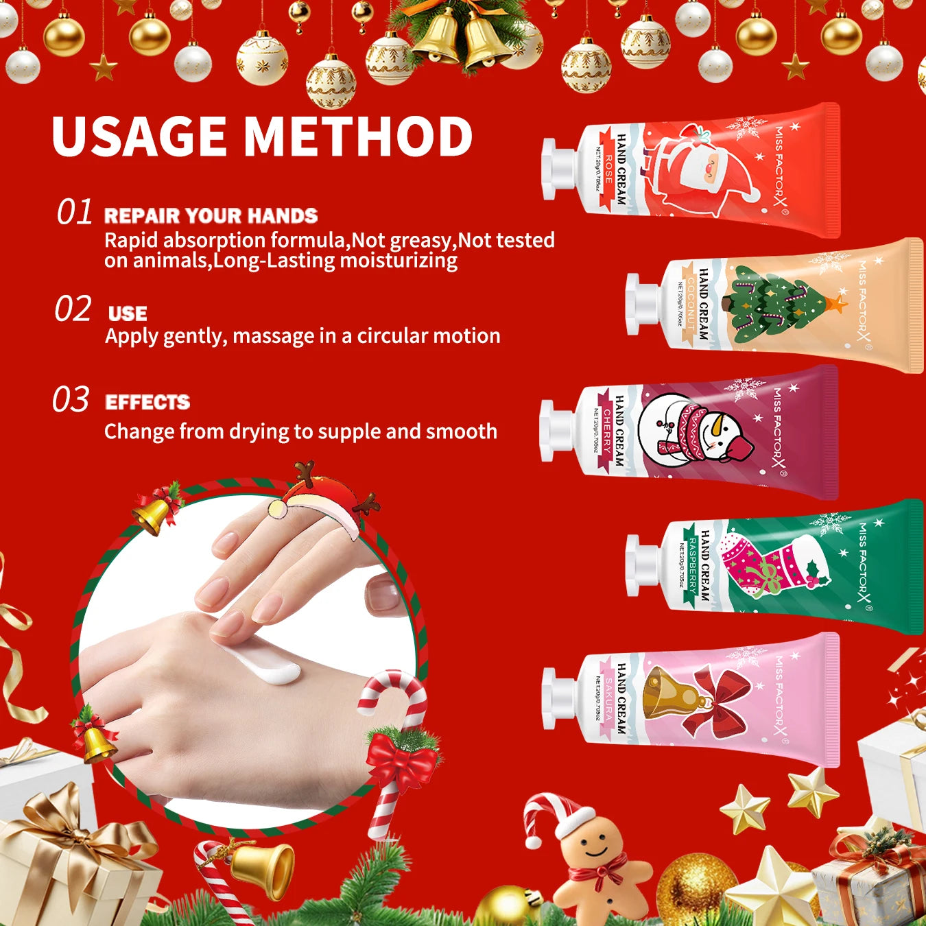 60 piece set of Christmas hand cream box, moisturizing, anti freezing, dry cracking in autumn and winter -5 flavors