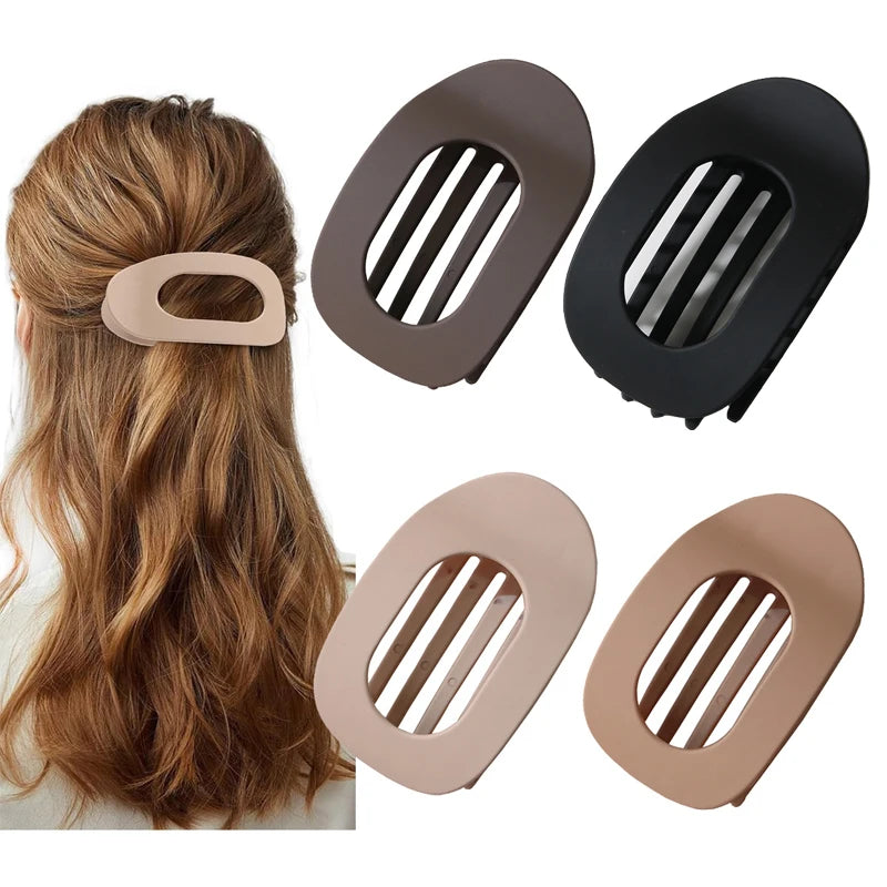 Fashion Oval Flat Hair Clips for Women New Design Leopard Large Flat Round Claw Clip French Acrylic Lying Down Hair Accessories