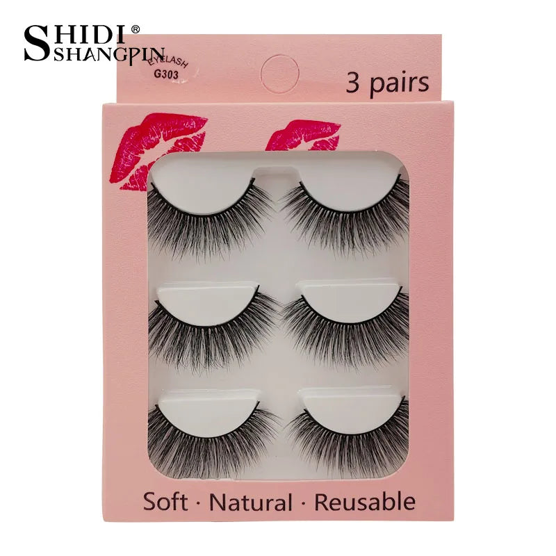 Faux Cils 3 Pairs False Eyelashes Natural Long 3D Mink Lashes Soft Fluffy Wispy Handmade Fake Lashes Eye Makeup Tools Maquiagem