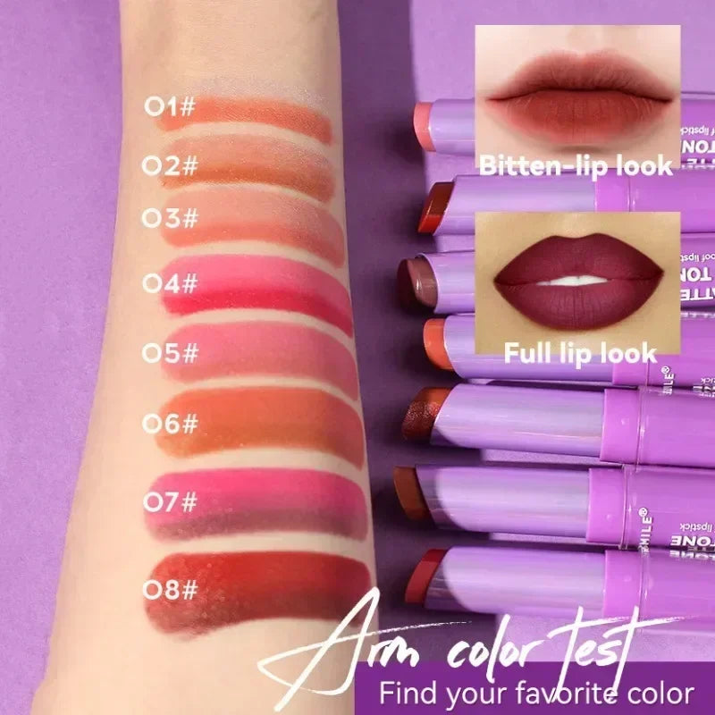 2 in 1 Matte Two Tone Waterproof Lipstick Long-lasting High-Pigment Color Lipliner Lipsticks Bitten-lip Gradual Change Lip Color