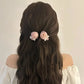 1pc/2pcs Pink Rose Imitation Pearl Bow Hair Clips, Suitable for Women, Sweet Atmosphere Bangs Side Clip Duckbill Hair Accessory