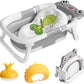 Baby Bath Tub with Bath Cushion Foldable Bathtub with Thermometer Shower Cap Shower Brush for Newborn and Toddler 0-36 Months