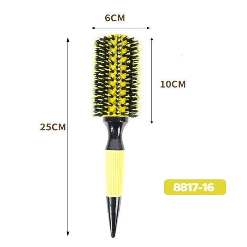Professional 1PC 6 Sizes Round Wooden Hair Brush Boar Bristle Mix Nylon Salon Women Hair Styling Tools Yellow Brazil Hair Curler