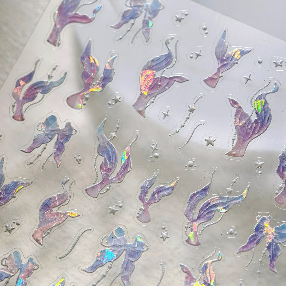 Magical Blow Bubbles Goldfish Bunny Rabbit Cat Kitten Shape Shiny Dreamy Bubbles 5D Nail Art Decorations Sticker Manicure Decal