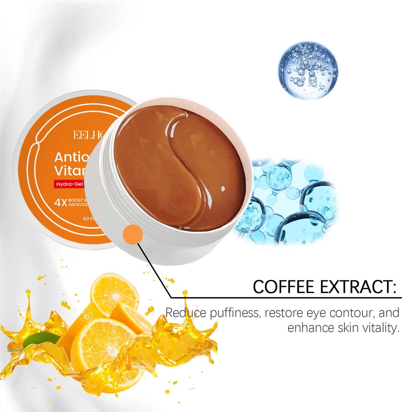 60Pcs Vitamin C Eye Patches Remescar Puffiness Dark Circles Bags Tightening Eye Skin Hyaluronic Acid Moisturizing Eye Mask Care
