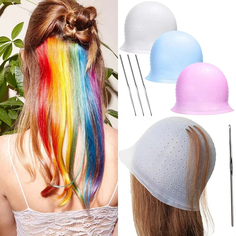 Salon Silicone Hair Coloring Cap Highlight Reusable Needle Hair Dying Frosting Hat Household Dye Hairstyling Tools Accessories